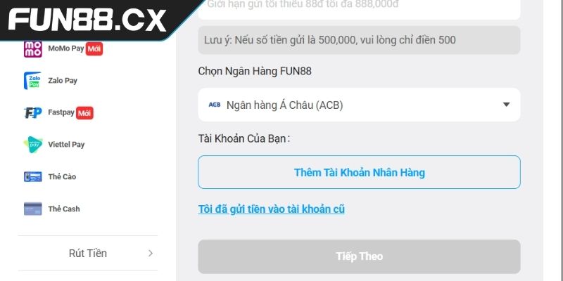 Hướng dẫn từng bước nạp và rút tiền FUN88 cho người mới